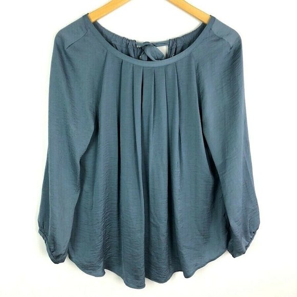 LOFT Blue Silky Tie Back Pleated Blouse - Picture 1 of 6